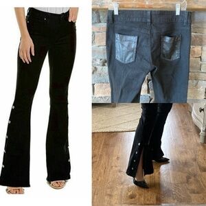 Carmar Low Rise Jeans Black Snap Flare Size 29